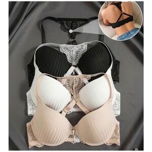3pcs Elegant Lace FrontClosure Push-Up Bra Set White, Black & Nude Size 36B NWT